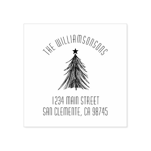 Retouradres kerstboomfamilie rubberstempel (Afrduk)