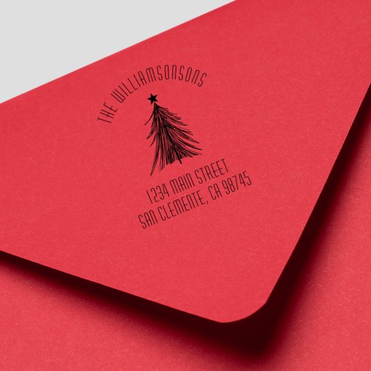Retouradres kerstboomfamilie rubberstempel
