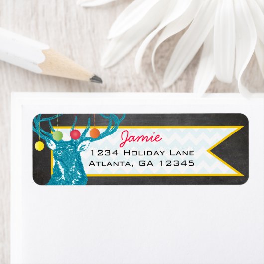 Retouradres kerstbuck Deer Chalkboard Etiket (Insitu)