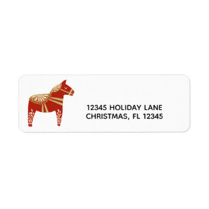 Retouradres kerstmis Dala Horse Etiket