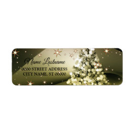 Retouradres Kerstmis Golden Tree Shiny Stars Etiket
