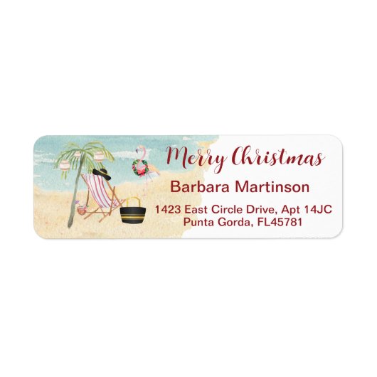 Retouradres Kerstmis-strand Etiket (Voorkant)