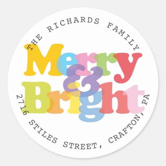 Retouradres Kerstvakantie Merry And Bright Ronde Sticker (Voorkant)