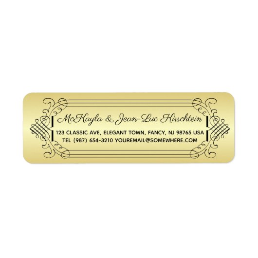 Retouradres Klassieke Gold Black Elegant Weddensch Etiket (Voorkant)