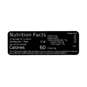 Retouradres label Honey Nutrition Facts Black