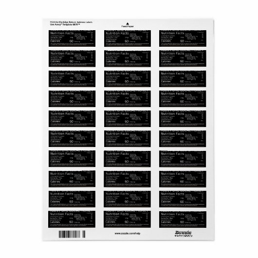 Retouradres label Honey Nutrition Facts Black (Full Sheet)