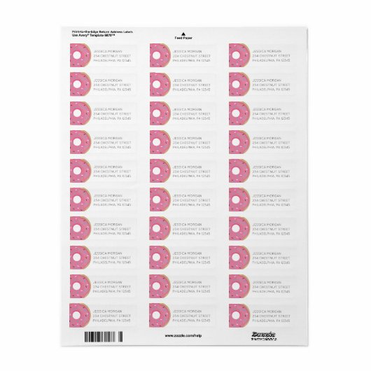 Retouradres label Modern donut roze (Full Sheet)