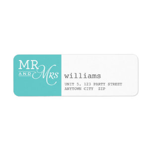 RETOURADRES LABEL mr & mrs typografie aqua grijs