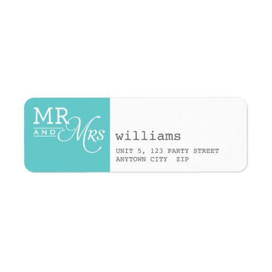 RETOURADRES LABEL mr & mrs typografie aqua grijs (Voorkant)