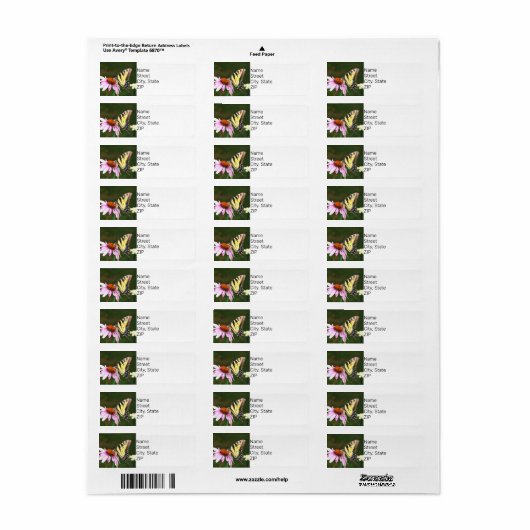 Retouradres Label Tijger Swallowtail Butterfly. (Full Sheet)