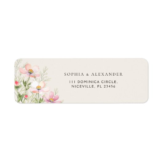 Retouradres Label Wildflowers Wedding. (Voorkant)