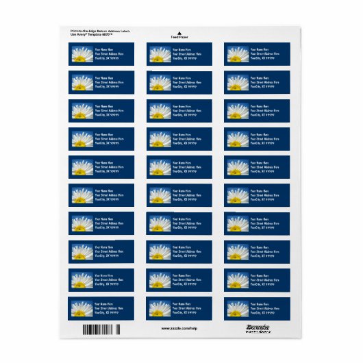 Retouradres Labels Blue Sky White Daisy Floral (Full Sheet)