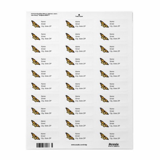 Retouradres Labels Monarch Butterfly (vrouw). (Full Sheet)