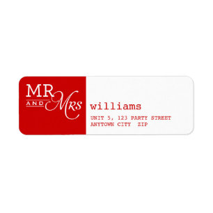 RETOURADRES LABELS mr & mrs typografie rood