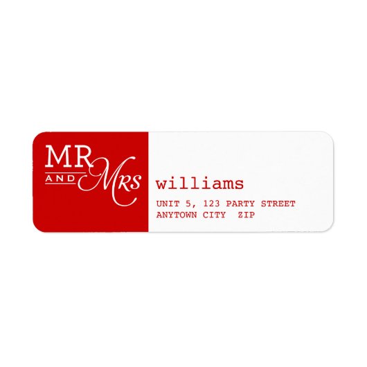 RETOURADRES LABELS mr & mrs typografie rood (Voorkant)