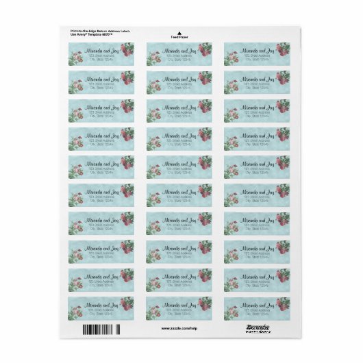 Retouradres labels |  Roos bruiloft (Full Sheet)