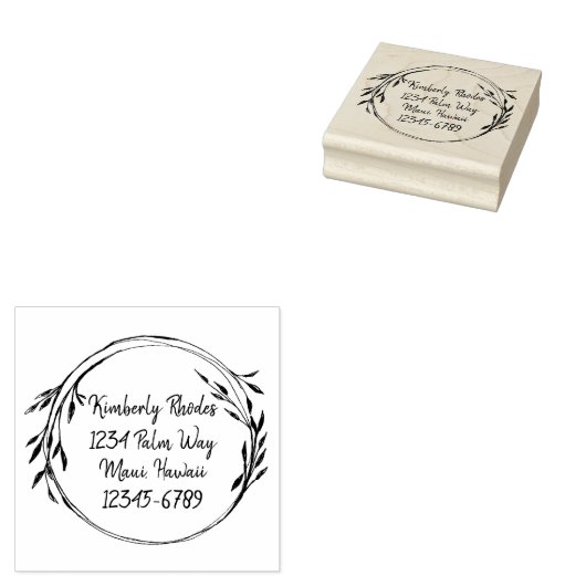 Retouradres Leaf Wreath gepersonaliseerd Rubberstempel (Gestempeld)