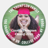 Retouradres, lesjaar en foto-Afstuderen Ronde Sticker (Voorkant)