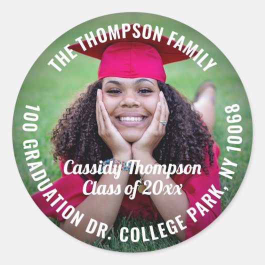 Retouradres, lesjaar en foto-Afstuderen Ronde Sticker (Voorkant)