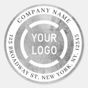 Retouradres logo van Faux Silver Company Ronde Sticker