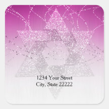 Retouradres Magenta Roze Glittery Star van David