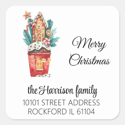 Retouradres Magisch Peperkoekhuisje Vierkante Sticker (Voorkant)