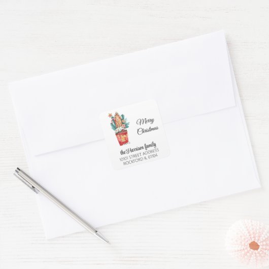 Retouradres Magisch Peperkoekhuisje Vierkante Sticker (Envelop)