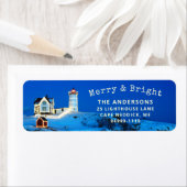 Retouradres Merry and Bright Nubble Lighthouse Etiket (Insitu)