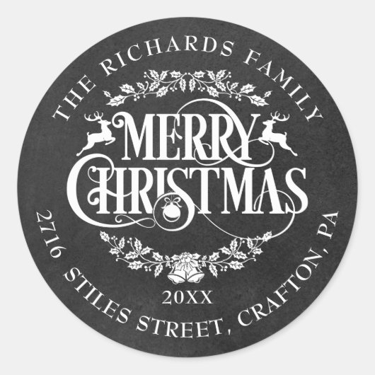 Retouradres Merry Christmas Boho Chalkboard Ronde Sticker (Voorkant)