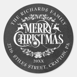 Retouradres Merry Christmas Boho Chalkboard Ronde Sticker