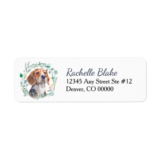 Retouradres met Beagle-hond en krans Etiket (Voorkant)