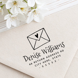 Retouradres met brief envelop en hart rubberstempel