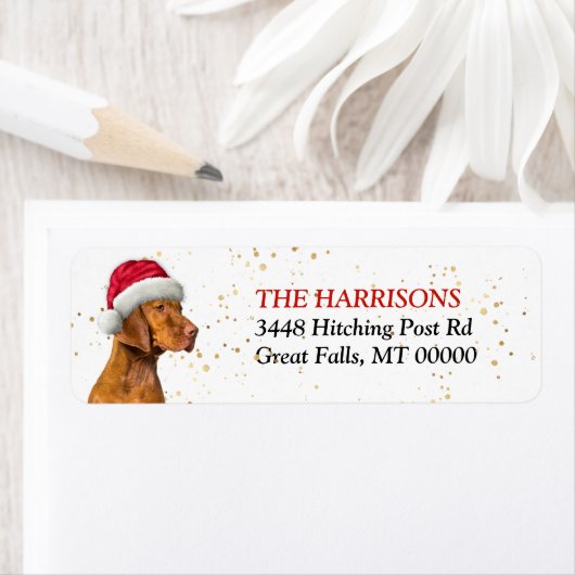 Retouradres met Kerstmuts Vizsla-hond Etiket (Insitu)