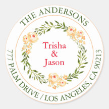 Retouradres, met perzikbloesems, groene/rode tekst