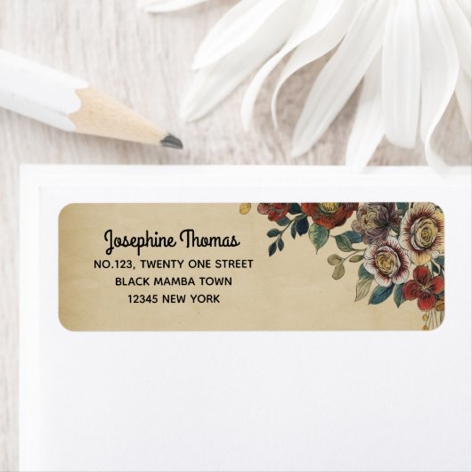 Retouradres met vintage bloemen etiket (Insitu)