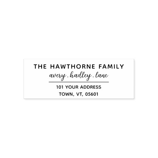 Retouradres Modern Minimal Family Script Name Zelfinktende Stempel (Design)