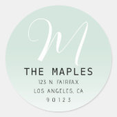 Retouradres modern script Initiaal | Groene Ombre Ronde Sticker (Voorkant)