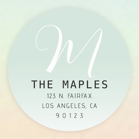 Retouradres modern script Initiaal | Groene Ombre Ronde Sticker