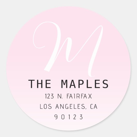 Retouradres modern script Initiaal | roze ombre Ronde Sticker (Voorkant)