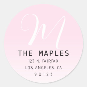 Retouradres modern script Initiaal roze ombre Ronde Sticker