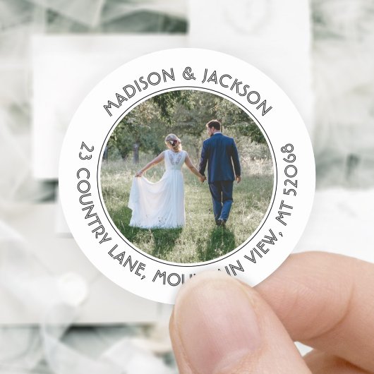 Retouradres Modern White Photo Wedding Labels