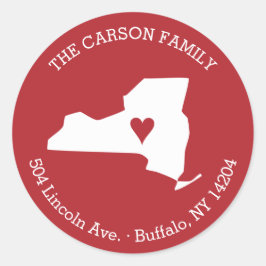 Retouradres New York State met hart op stad Ronde Sticker