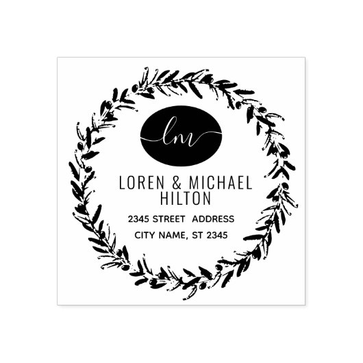 Retouradres olijfkransmonogram rubberstempel (Afrduk)