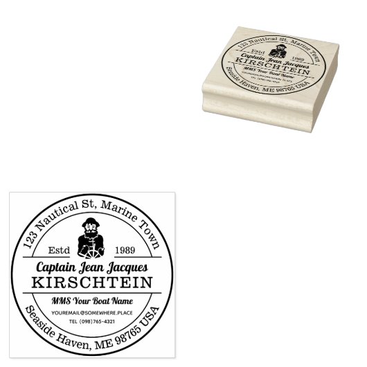 Retouradres Oud Bearded Zee Kapitein Boot Helm Rubberstempel (Gestempeld)