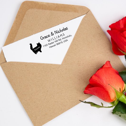 Retouradres, paar met een kat, rubberstempel