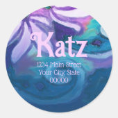 Retouradres Paarse Blauwgroen Roze Bloemen Waterve Ronde Sticker (Voorkant)