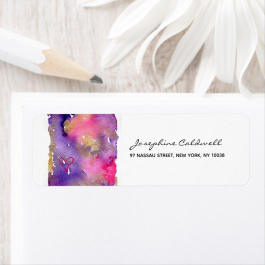 Retouradres Paarse en Gold Waterverf Etiket (Insitu)
