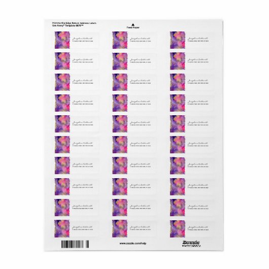Retouradres Paarse en Gold Waterverf Etiket (Full Sheet)