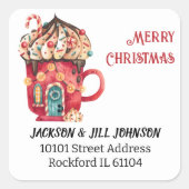 Retouradres Red Ice Cream Swirl Magic House Vierkante Sticker (Voorkant)