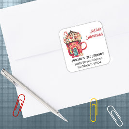 Retouradres Red Ice Cream Swirl Magic House Vierkante Sticker